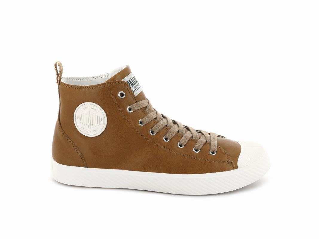 Palladium Pallaphoenix Mid Leather Mens High Top Sneakers Brown Australia [ARWTKU-760]